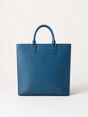 Louis Vuitton Epi Sac Plat Blue Leather Tote Bag | Made in France